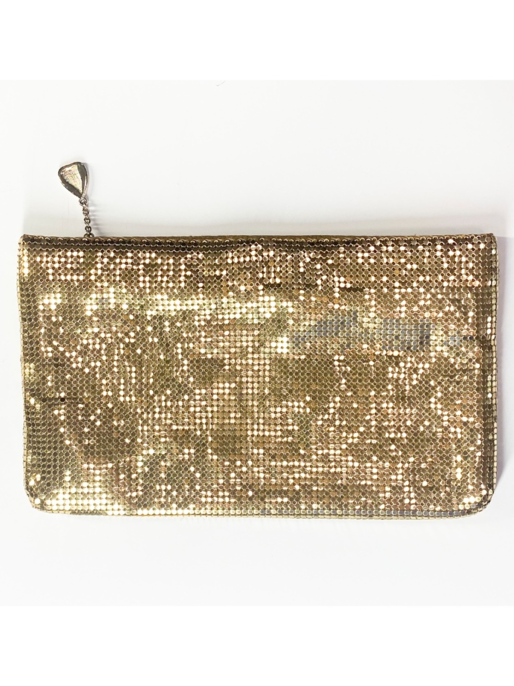 Whiting and Davis Vintage Gold Metal Mesh Clutch Pouch Cosmetic Bag Sparkle